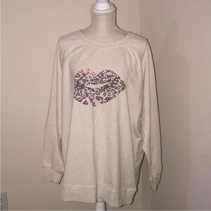 Wildfox Cream Sweater with Pink Leopard Lips
